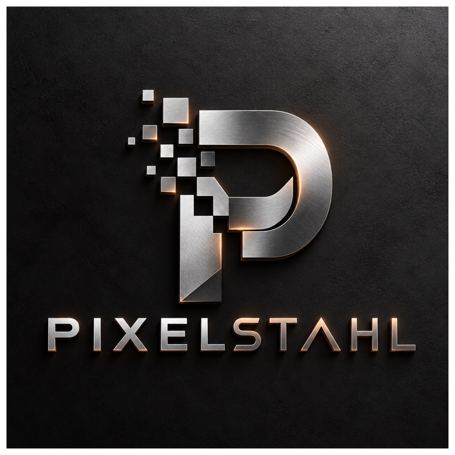 Pixelstahl: metallisches P mit sich auflösenden Pixeln